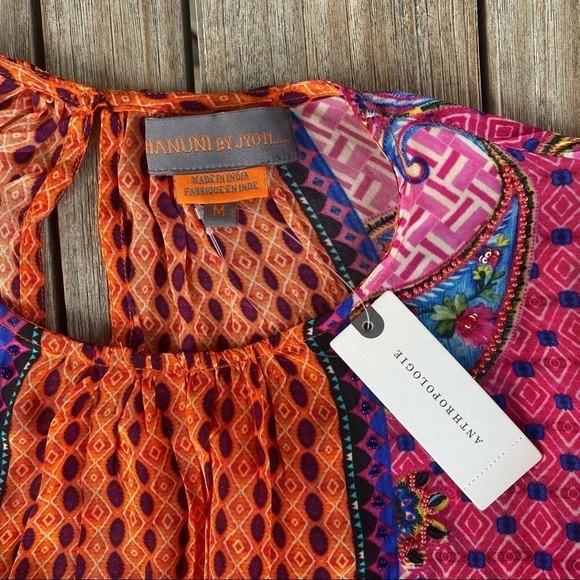 Anthropologie Bhanuni by Jyoti Beaded Emilia Peasant Blouse Medium Boho Bright - Picture 10 of 12